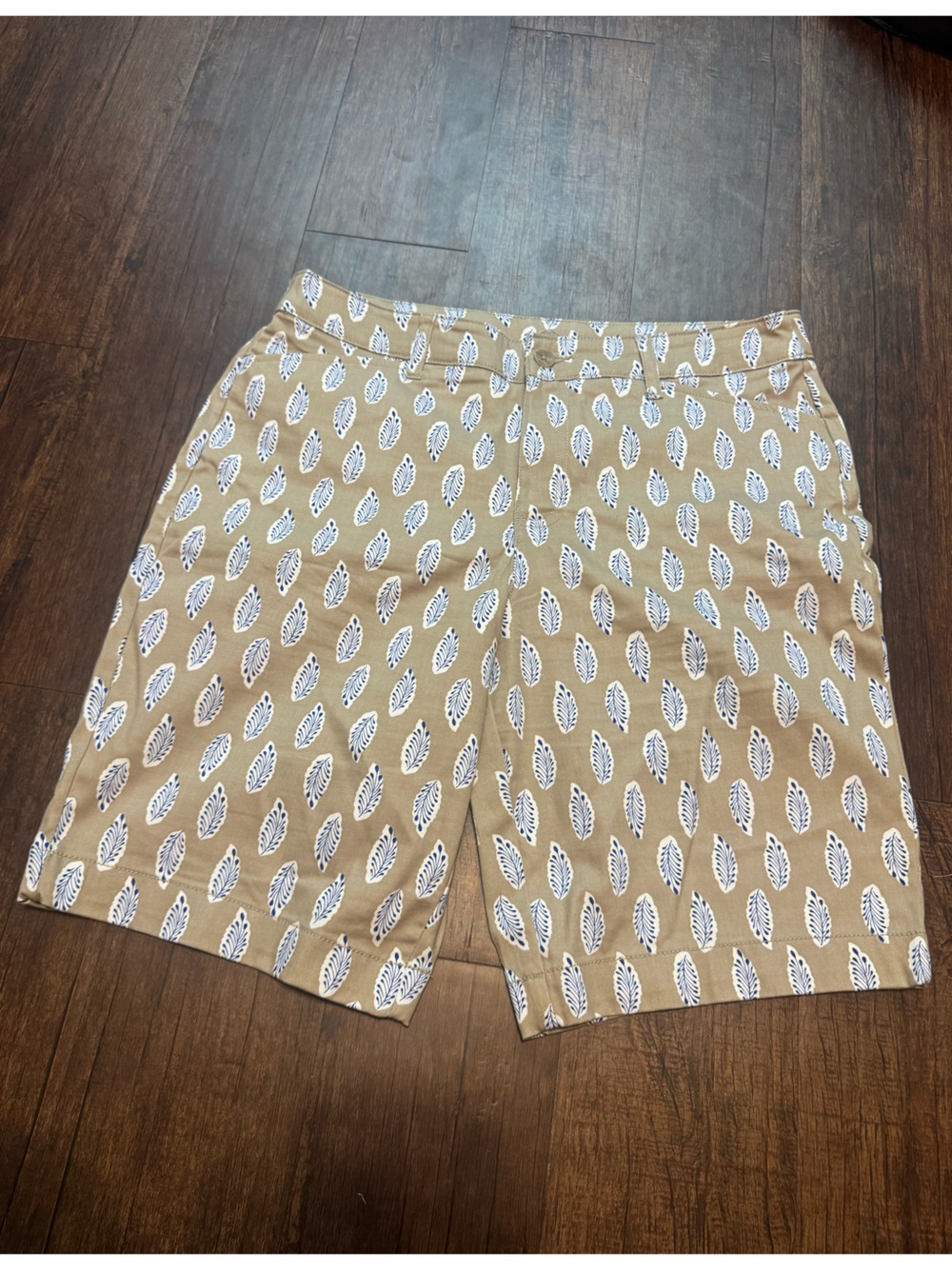 St. Johnโs Bay Women's Tan Feather Printed Bermuda Shorts